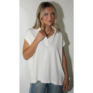 Women's 1952 Gran Sasso Off-White Brown Collar Short Sleeve Polo Tee Italy Sz L